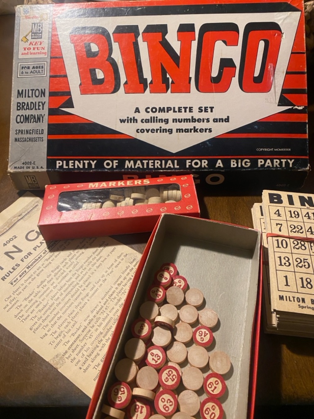 Vintage Milton Bradley Bingo Game Set — Red and Black